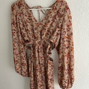 Tan floral mini dress